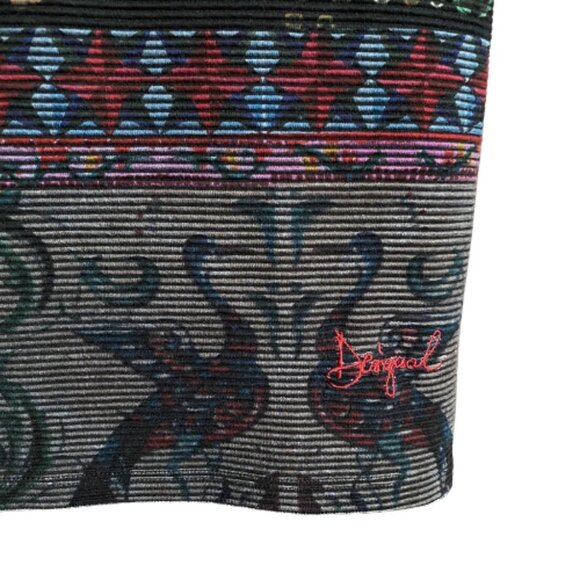 Desigual MONROE bodycon shift floral print colorful textured striped dress - Picture 4 of 16